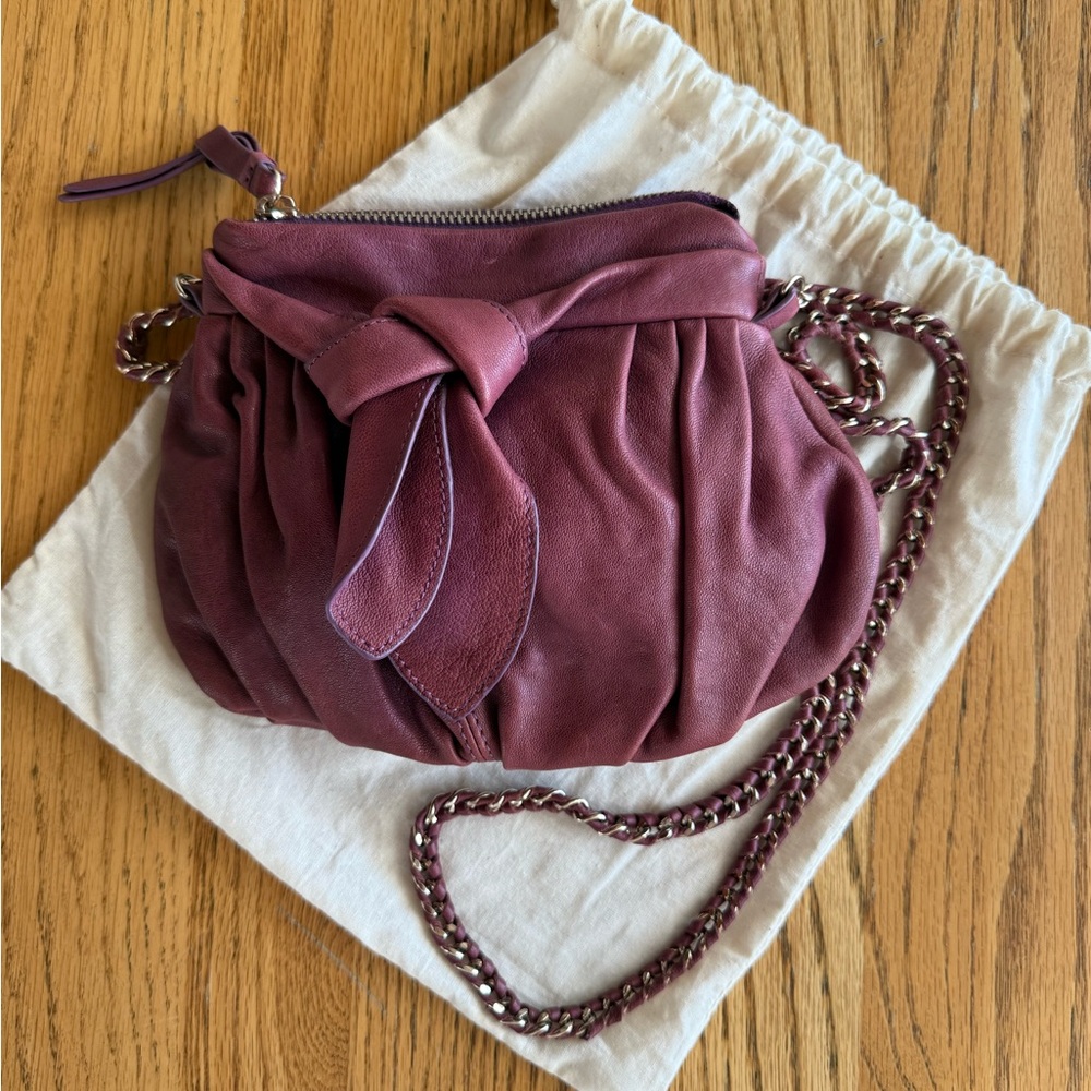 JUNIOR DRAKE CROSSBODY PURSE Purple Eggplant Color Chain Strap Dust Bag 1980s